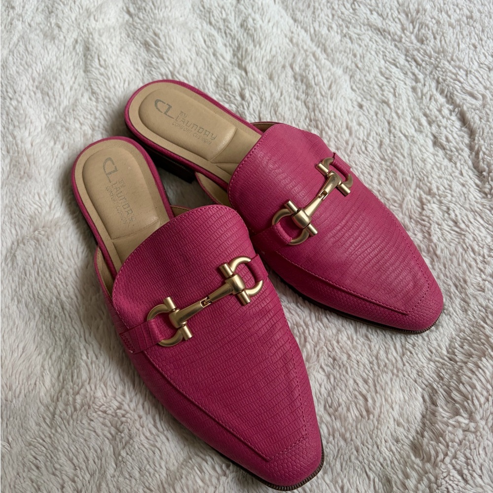 Chinese Laundry Fuchsia Mules with Gold Accents